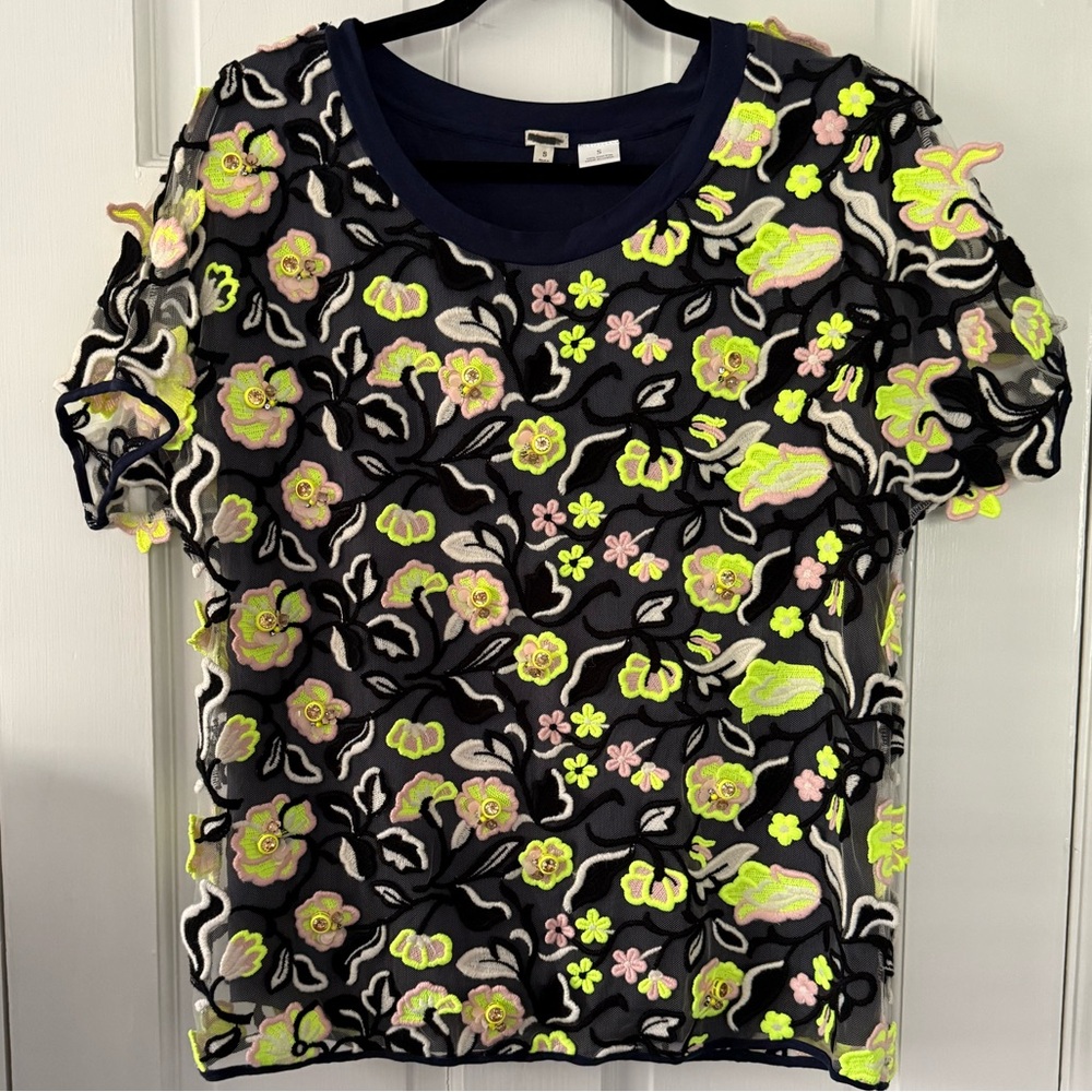 J.Crew Embroidered Flowers & Embellished T-Shirt